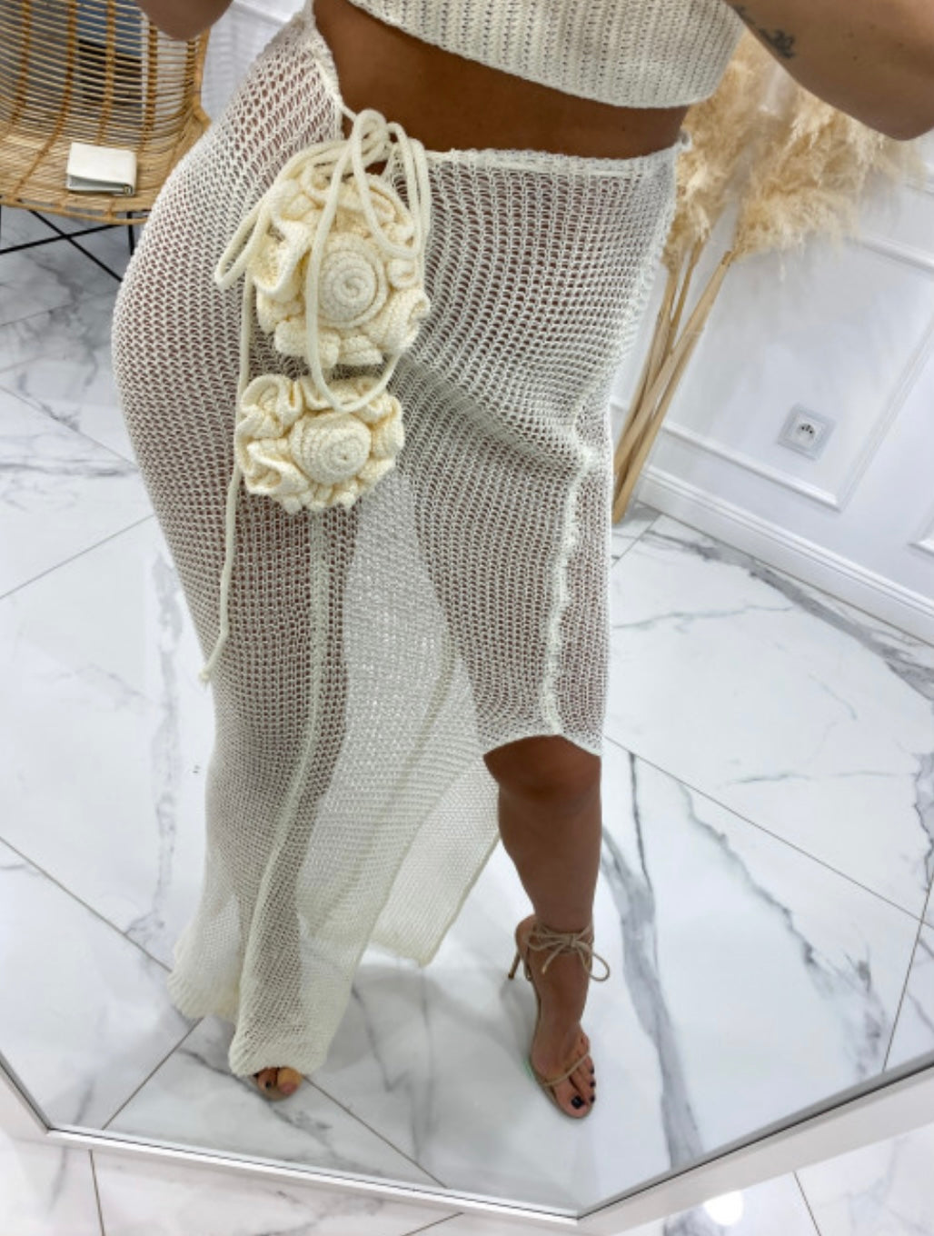 Cream roses crochet two piece