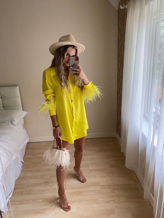 ALEX Yellow shirt with feather cuffs